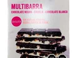 Deliciosa y saludable multibarra, con capa de chocolate negro 55% cacao, relleno con ciruela y mermelada de berries, terminado en una exquisita base de chocolate blanco