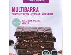 Deliciosa y saludable multibarra, con capa de chocolate amargo 5% cacao, cerezas deshidratadas y almendras.